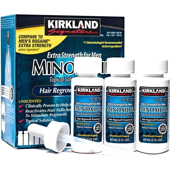 Kirkland Minoxidil 5% Topical Solution Extra Strength Hair Regrowth Treatment for Men Hair & Beard Drop + Derma Roller Free - (1 month supply) - Image 3